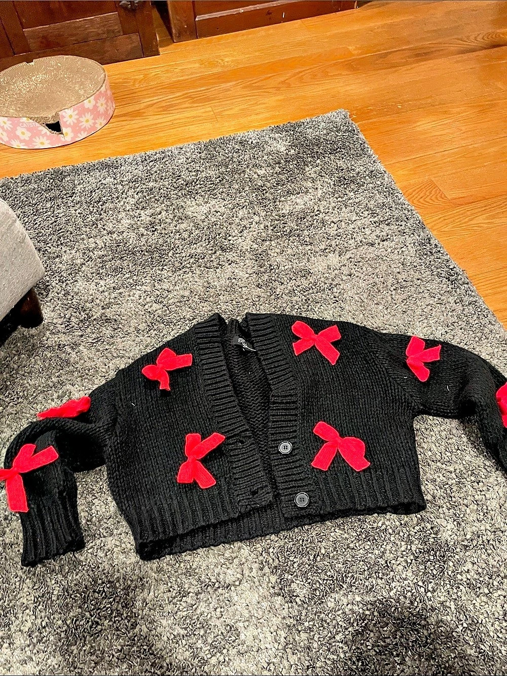 Rode Black & Red Bow Cardigan Size Medium Like New